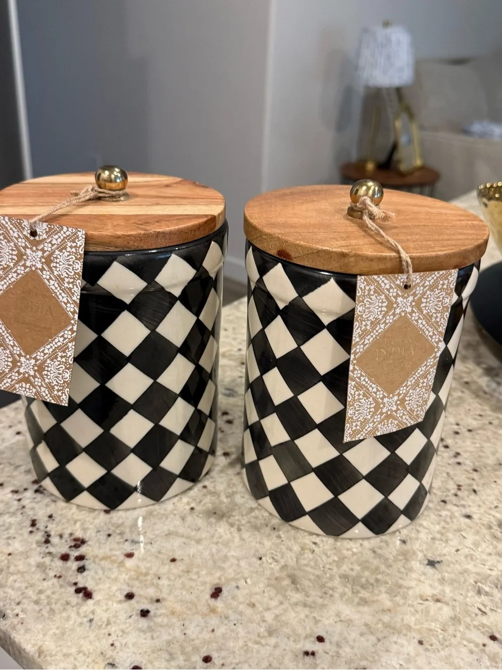 Black & white Check Ceramic Canister with Wood Lid - Set Makenzie Childs inspire